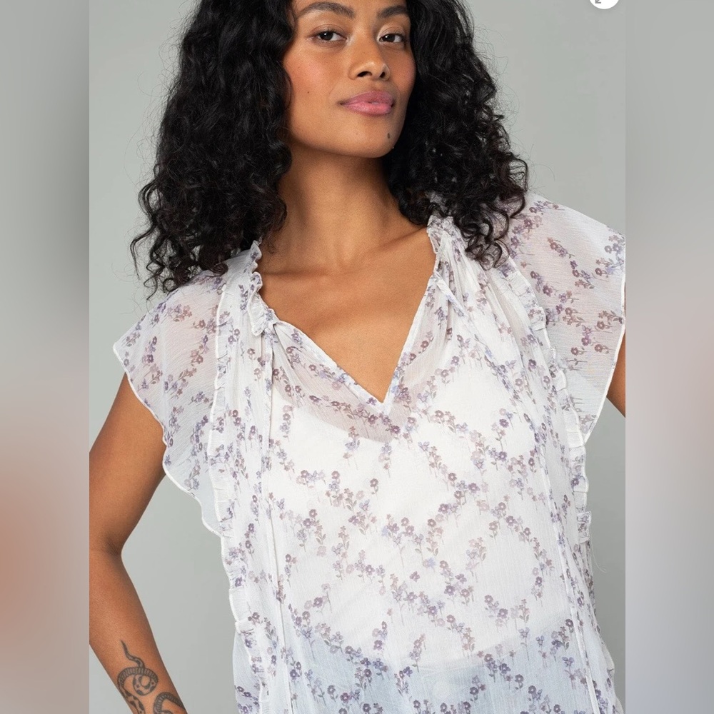 Floral Ruffle Sleeve Top